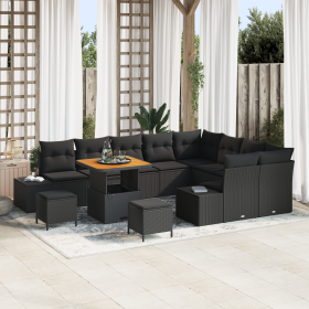 Conjunto de Sofá de Jardín de 12 Piezas con Cojines Negro Poliratán Acacia by , Outdoor sofas - Ref: Foro24-3362819, Price: 7...