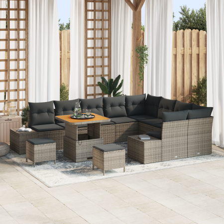 Juego de Sofá de Jardín de 12 Piezas con Cojines Gris Polirratán Acacia by , Outdoor sofas - Ref: Foro24-3362823, Price: 809,...