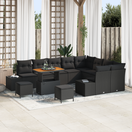 Juego de Sofá de Jardín de 12 Piezas con Cojines Negro Poliratán Acacia | Foro24.es | Tu tienda online para hogar, jardín y más Foro24.es