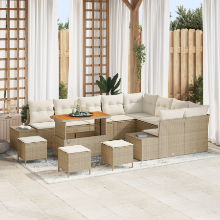 Conjunto de Sofás de Jardín de 13 Piezas con Cojines Beige Poliratán Acacia by , Outdoor sofas - Ref: Foro24-3362831, Price: ...
