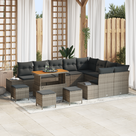 Set de Sofás de Jardín de 13 Piezas con Cojines Gris Poliratán Acacia by , Outdoor sofas - Ref: Foro24-3362833, Price: 850,46...
