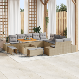 Juego de Sofá de Jardín de 13 Piezas con Cojines Beige Ratán Poliuretano Acacia by , Outdoor sofas - Ref: Foro24-3362837, Pri...