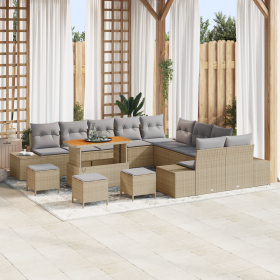Juego de Sofás de Jardín de 14 Piezas con Cojines Beige Polirratán Acacia by , Outdoor sofas - Ref: Foro24-3362852, Price: 94...