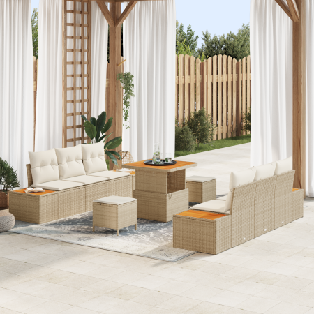 Juego de Sofá de Jardín de 9 Piezas con Cojines Beige Poliratán Acacia de , Sofás de exterior - Ref: Foro24-3362866, Precio: ...