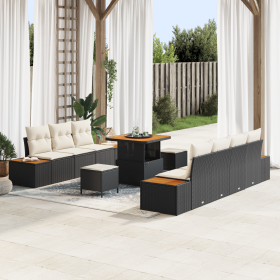 Juego de Sofás de Jardín de 10 Piezas con Cojines Negro Ratán PE Acacia von , Outdoor-Sofas - Ref: Foro24-3362875, Preis: 587...