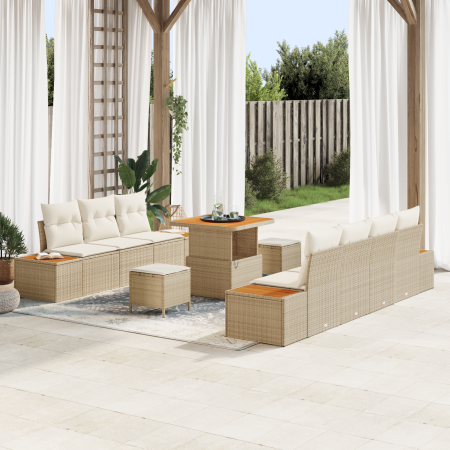 Juego de Sofá de Jardín de 10 Piezas con Cojines Beige Ratán Poliacacia | Foro24.es | Tu tienda online para hogar, jardín y más Foro24.es