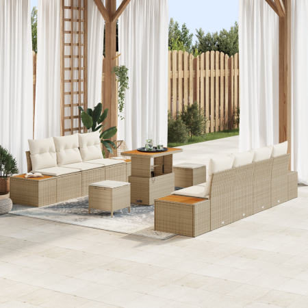 Juego de Sofá de Jardín de 10 Piezas con Cojines Beige Ratan Poliéster Acacia von , Outdoor-Sofas - Ref: Foro24-3362881, Prei...
