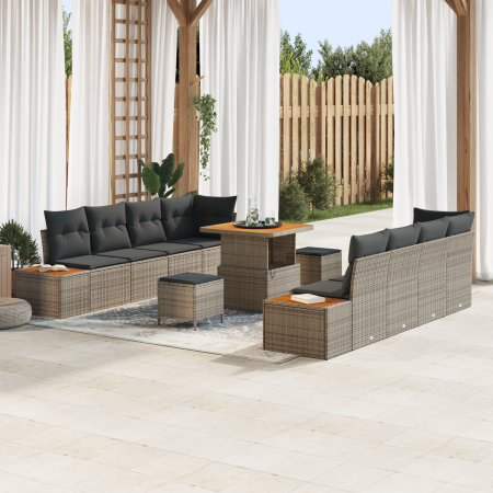 Juego de Sofás de Jardín de 11 Piezas con Cojínes Gris Poliratán Acacia | Foro24.es | Tu tienda online para hogar, jardín y más Foro24.es
