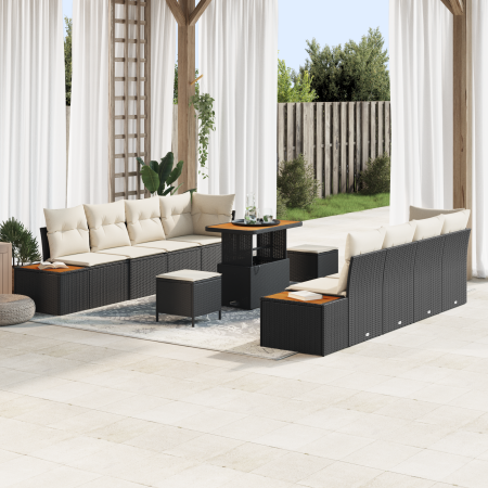 Juego de Sofá de Jardín de 11 Piezas con Cojines de Poliratán Negro Acacia von , Outdoor-Sofas - Ref: Foro24-3362890, Preis: ...