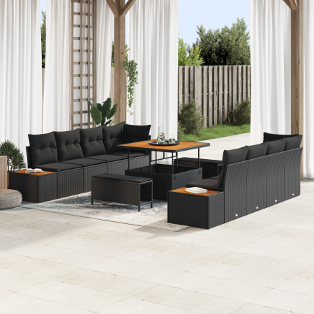 Juego de Sofá de Jardín de 11 Piezas con Cojines Ratán Poliéster Negro Acacia von , Outdoor-Sofas - Ref: Foro24-3362894, Prei...