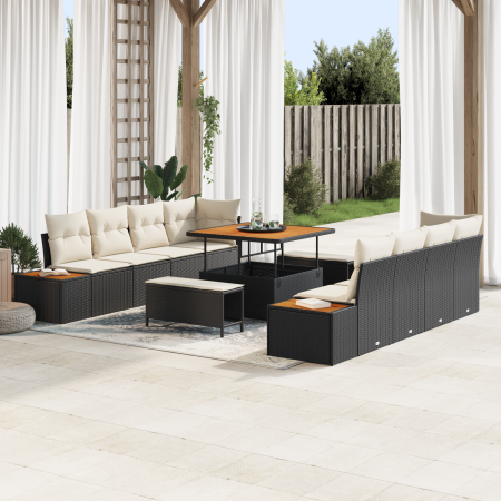 Juego Sofá Jardín 11 Piezas con Cojines Negro Poliratán Acacia von , Outdoor-Sofas - Ref: Foro24-3362895, Preis: 740,31 €, Ra...