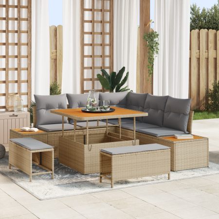 Juego de Sofá de Jardín de 8 Piezas con Cojines Poliratán Beige Acacia von , Outdoor-Sofas - Ref: Foro24-3362907, Preis: 597,...