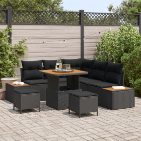Juego de Sofá de Jardín de 8 Piezas con Cojines Negro Poliratán Acacia de , Sofás de exterior - Ref: Foro24-3362909, Precio: ...