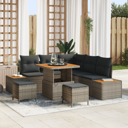 Juego de Sofá de Jardín de 8 Piezas con Cojines Gris Ratán Sintético Acacia by , Outdoor sofas - Ref: Foro24-3362913, Price: ...