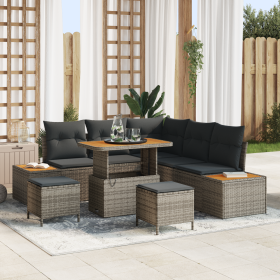 Juego de Sofá de Jardín de 8 Piezas con Cojines Gris Ratán Sintético Acacia by , Outdoor sofas - Ref: Foro24-3362918, Price: ...