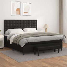 Cama box spring con colchón cuero sintético negro 160x200 cm Cama box spring con colchón cuero sintético negro 160x200 cm