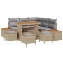 Juego de Sofá de Jardín de 9 Piezas con Cojines Beige de Ratán Polipropileno Acacia von , Outdoor-Sofas - Ref: Foro24-3362922...