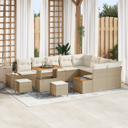 Juego de Sofás de Jardín de 12 Piezas con Cojines Beige Ratán Poliéster Acacia von , Outdoor-Sofas - Ref: Foro24-3362956, Pre...