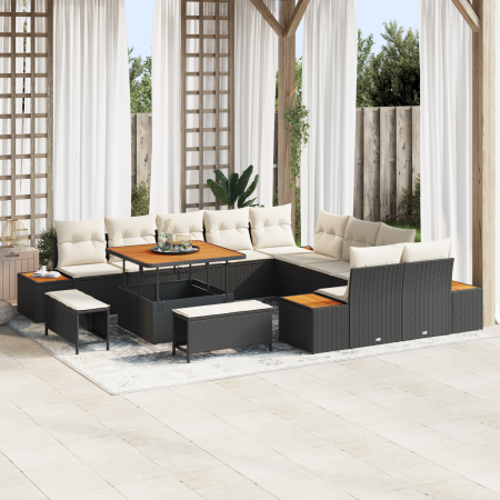 Juego de Sofá de Jardín de 13 Piezas con Cojines Ratán Negro Acacia von , Outdoor-Sofas - Ref: Foro24-3362965, Preis: 852,01 ...