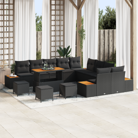Juego de Sofá de Jardín de 14 Piezas con Cojines Poliratán Negro Acacia by , Outdoor sofas - Ref: Foro24-3362979, Price: 911,...