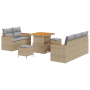 Juego de Sofá de Jardín de 8 Piezas con Cojines en Ratán Sintético Beige y Acacia | Foro24.es | Tu tienda online para hogar, jardín y más Foro24.es