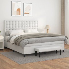 Cama box spring con colchón cuero sintético blanco 160x200 cm en Camas y somieres | Comprar online en Foro24