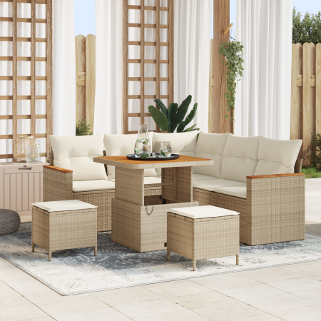 Juego de Sofá de Jardín de 8 Piezas con Cojines Beige Poliratán Acacia by , Outdoor sofas - Ref: Foro24-3363041, Price: 574,5...