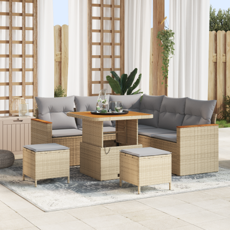 Juego de Sofás de Jardín de 8 Piezas con Cojines Beige Ratán Poliéster Acacia by , Outdoor sofas - Ref: Foro24-3363042, Price...