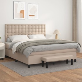 Cama box spring con colchón cuero sintético capuchino 160x200cm
