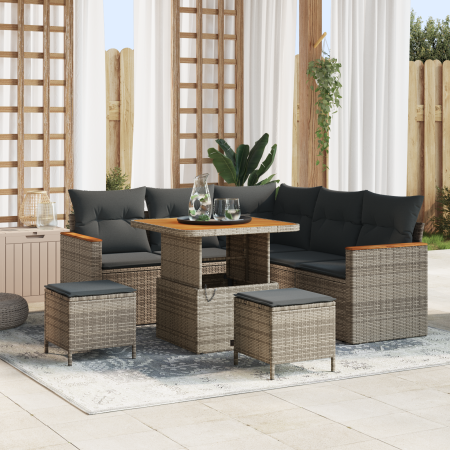 Juego de Sofás de Jardín de 8 Piezas con Cojines Gris Poliratán Acacia | Foro24.es | Tu tienda online para hogar, jardín y más Foro24.es