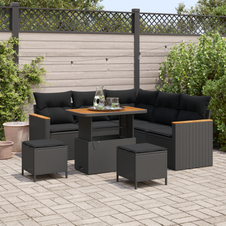Juego de Sofá de Jardín de 8 Piezas con Cojines Negro Polirratán Acacia by , Outdoor sofas - Ref: Foro24-3363044, Price: 515,...