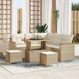 Juego de Sofá de Jardín de 8 Piezas con Cojines Beige Ratán Poliéster Acacia von , Outdoor-Sofas - Ref: Foro24-3363046, Preis...