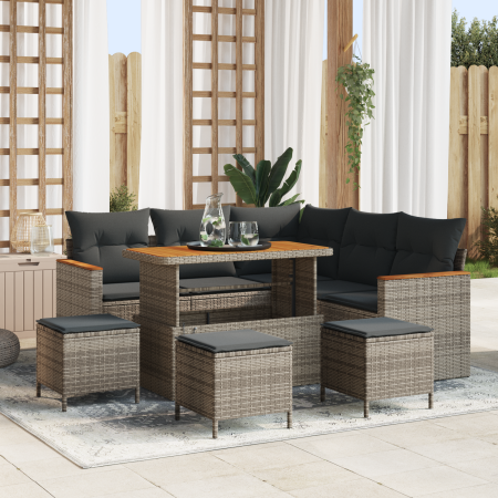 Juego de Sofá de Jardín de 9 Piezas con Cojines Gris Ratán Poliéster Acacia by , Outdoor sofas - Ref: Foro24-3363053, Price: ...