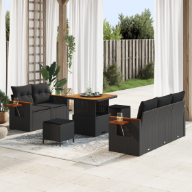 Juego de Sofá de Jardín de 8 Piezas con Cojines Poliratán Negro Acacia by , Outdoor sofas - Ref: Foro24-3363114, Price: 525,5...