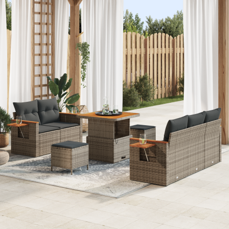 Juego de Sofá de Jardín de 8 Piezas con Cojines Gris Ratán Sintético Acacia | Foro24.es | Tu tienda online para hogar, jardín y más Foro24.es