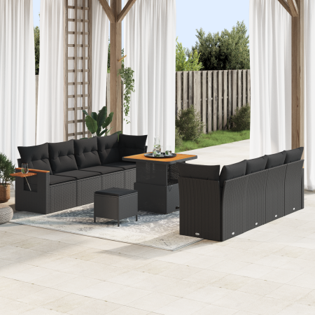 Conjunto de Sofá de Jardín de 11 Piezas con Cojines Negro de Poliratán y Acacia von , Outdoor-Sofas - Ref: Foro24-3363144, Pr...