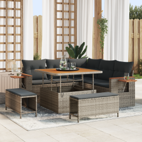 Juego de Sofás de Jardín de 8 Piezas con Cojines Gris Poliratán Acacia von , Outdoor-Sofas - Ref: Foro24-3363168, Preis: 597,...