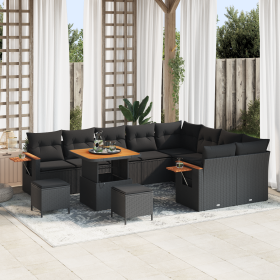 Conjunto de Sofás de Jardín de 12 Piezas con Cojines Poliratán Negro Acacia by , Outdoor sofas - Ref: Foro24-3363209, Price: ...
