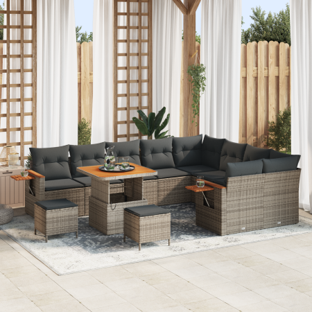 Juego de Sofás de Jardín de 12 Piezas con Cojines Gris Poliratán Acacia | Foro24.es | Tu tienda online para hogar, jardín y más Foro24.es