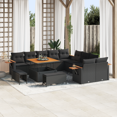 Juego de Sofás de Jardín de 13 Piezas con Cojines Negro Rattan Acacia by , Outdoor sofas - Ref: Foro24-3363224, Price: 953,99...