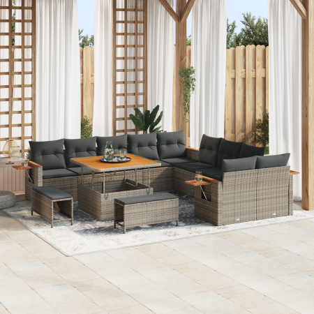 Juego de Sofá de Jardín de 13 Piezas con Cojines Gris Poliratán Acacia von , Outdoor-Sofas - Ref: Foro24-3363228, Preis: 899,...