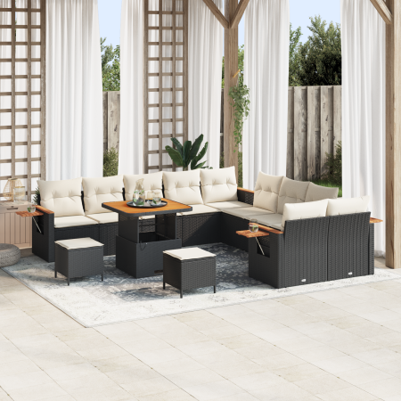 Juego de sofá de jardín de 13 piezas con cojines negro poliratán acacia von , Outdoor-Sofas - Ref: Foro24-3363230, Preis: 779...