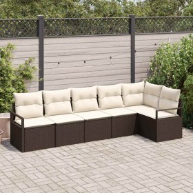 Conjunto de sofá de jardín 6 pcs Marrón Poliratán