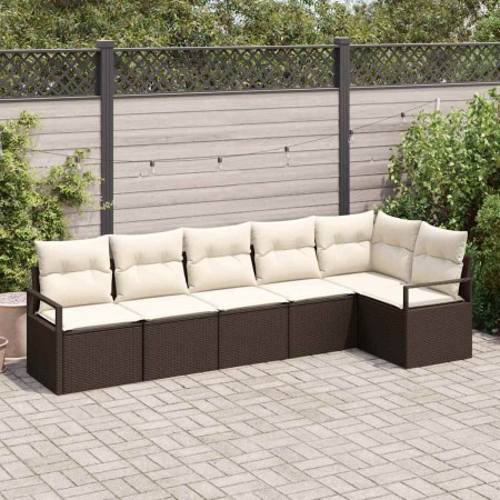 Conjunto de sofá de jardín 6 pcs Marrón Poliratán