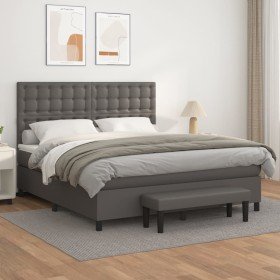 Cama box spring con colchón cuero sintético gris 180x200 cm Cama box spring con colchón cuero sintético gris 180x200 cm