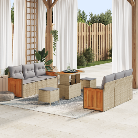 Juego de Sofá de Jardín de 9 Piezas con Cojines en Ratán Poliéster Beige y Acacia von , Outdoor-Sofas - Ref: Foro24-3363262, ...