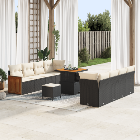 Juego de Sofás de Jardín de 11 Piezas con Cojines Negro Poliratán Acacia | Foro24.es | Tu tienda online para hogar, jardín y más Foro24.es