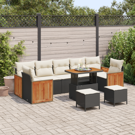 Juego de Sofá de Jardín de 10 Piezas con Cojines Negro Poliratán Acacia by , Outdoor sofas - Ref: Foro24-3363290, Price: 647,...