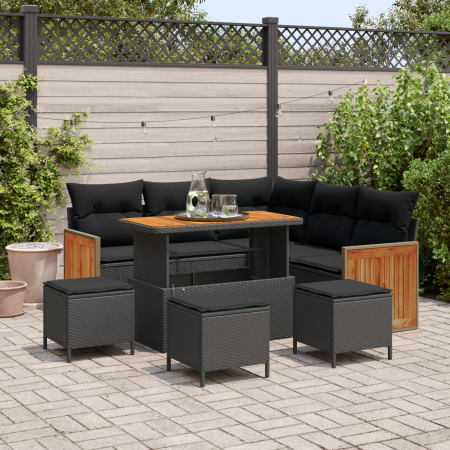 Juego de Sofá de Jardín de 9 Piezas con Cojines Rattan Poli Negro Acacia von , Outdoor-Sofas - Ref: Foro24-3363309, Preis: 60...