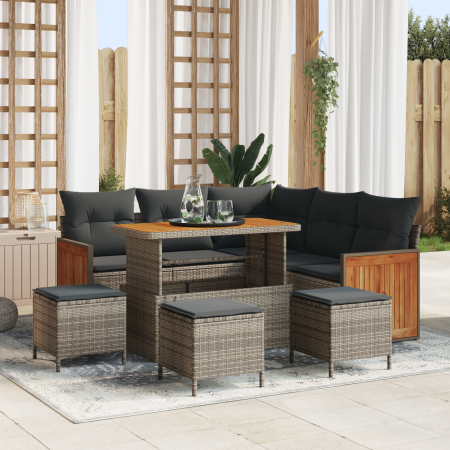 Juego de Sofá de Jardín de 9 Piezas con Cojines Gris Poliratán Acacia von , Outdoor-Sofas - Ref: Foro24-3363313, Preis: 614,2...